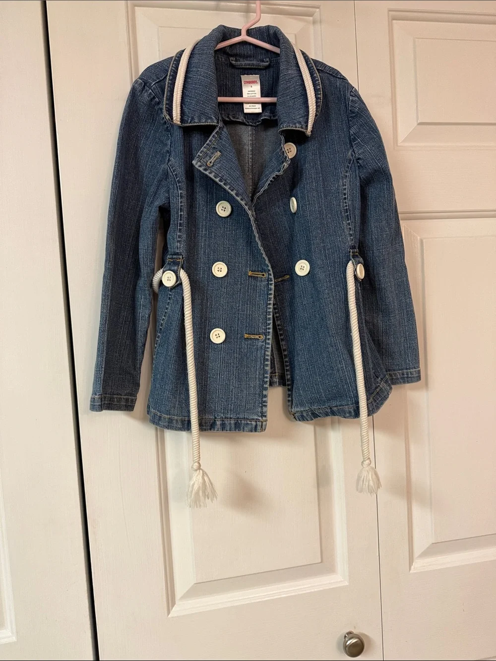 Gymboree Blue Denim Double-Breasted Jacket with Cream Rope Trim